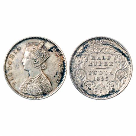 Victoria Empress, Silver ½ Rupee, 1893, Calcutta Mint, A/I/'C' incused, PR 277. Very Fine+