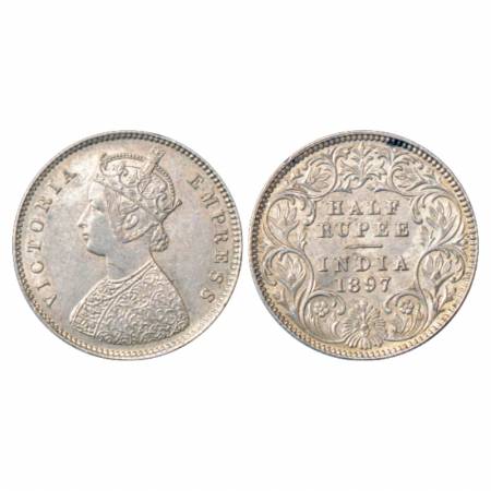 Victoria Empress, Silver ½ Rupee, 1897, Calcutta Mint, A/I/'C' incused, PR 280. Extremely 