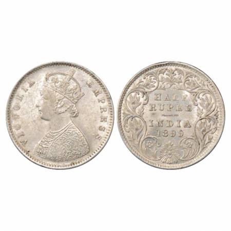 Victoria Empress, Silver ½ Rupee, 1899, Bombay Mint, A/I/'B' incused, inverted, PR 307. Ga