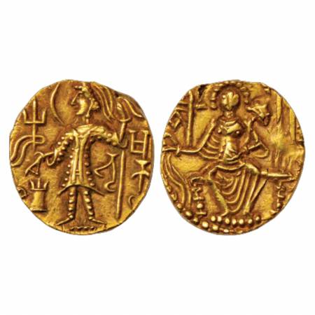 Kushans, Shaka (280-300 AD), Gold Dinar, Gobl 589, 7.76g. Obv: Nimbate, helmeted and cuira