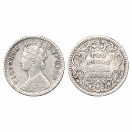 Victoria Empress, Silver 2 Annas, 1882, Calcutta Mint, B/II/'C' incused, PR 497. Very Fine