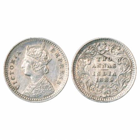 Victoria Empress, Silver 2 Annas, 1889, Calcutta Mint, B/II/'C' incused, PR 504. About Ext