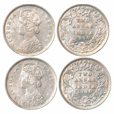 Victoria Empress, Silver 2 Annas (2), 1900, Calcutta Mint, B/II/'C' incused, PR 514. (2 Co