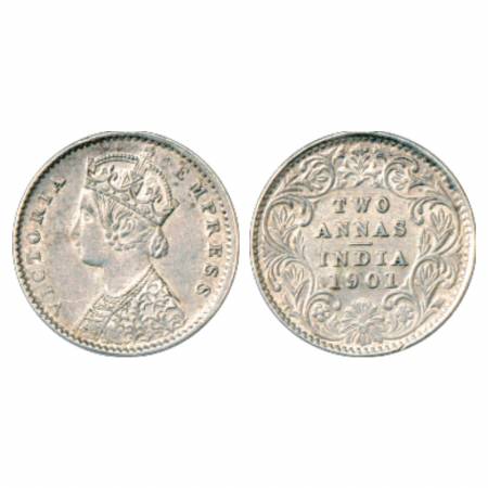 Victoria Empress, Silver 2 Annas, 1901, Calcutta Mint, B/II/'C' Incused, PR 515. About Ext