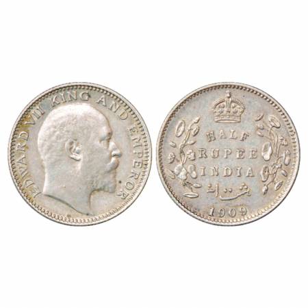 Edward VII, Silver ½ Rupee, 1909, Calcutta Mint, no mm, PR 313. Very Fine+, Very Scarce.