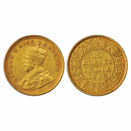 George V, Gold 15 Rupees, 7.98g. 1918, Bombay Mint, PR 25. Slight wear seen in fields othe