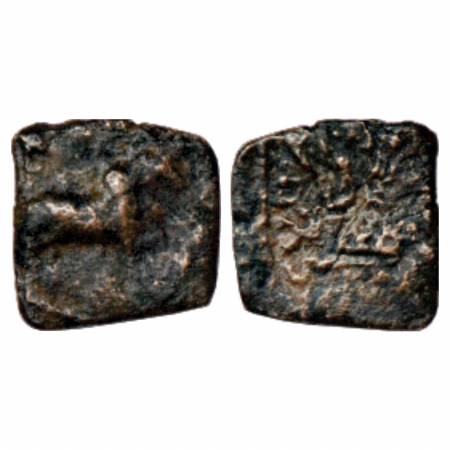Western Kshatrapas, Jayadaman (120-130 AD), Copper Coin, Jha & Rajgor 248, 0.88g. Obv: Bul