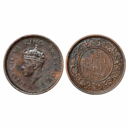 George VI, Copper ½ Pice, 1938, Calcutta Mint, Head type I. Some part pit rough on both si