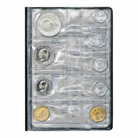 1969, Mahatma Gandhi Centenary, Proof set of 9 coins, 10 Rupees, 50 Paise, 20 Paise, 10 Pa