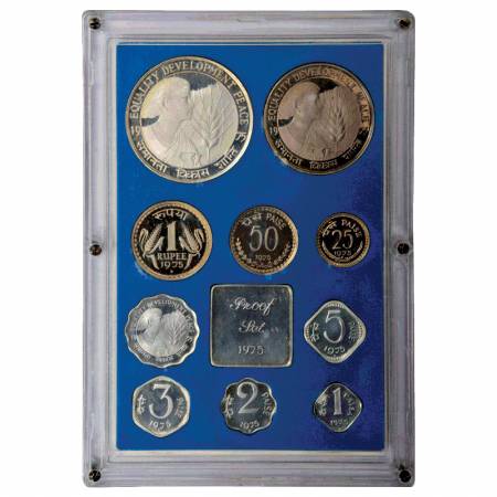 1975, Equality Development and Peace, Proof set of 10 coins, 50 Rupees, 10 Rupees, 1 Rupee