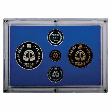 1982, IX Asian Games, Proof set of 4 coins, 100 Rupees, 10 Rupees, 25 Paise and 10 Paise, 