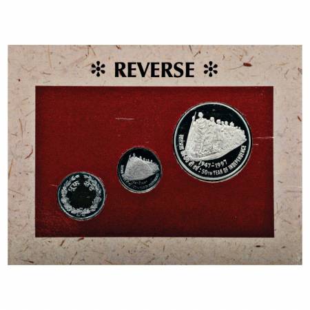 1997, 50th Year of Independence, Proof set of 2 coins, 50 Rupees and 50 Paise, with mint e
