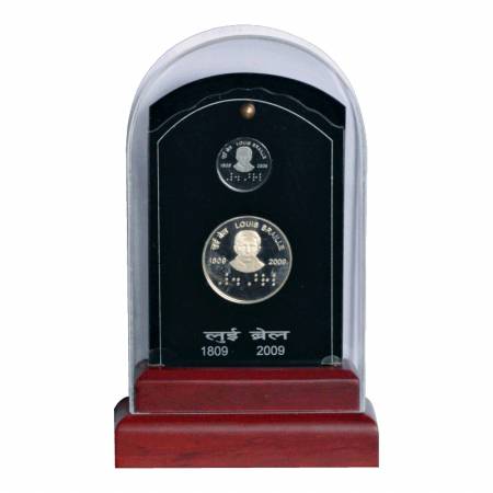2009, 200th Birth Anniversary of Louis Braille, Special VIP Proof set of 2 coins, 100 Rupe