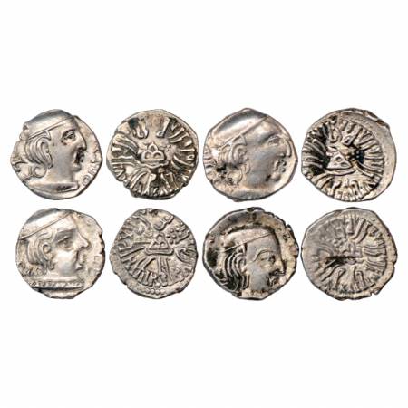 Western Kshatrapas, Rudrasena III (348-378 AD), Silver Drachm (4). Obv: Bust of King facin