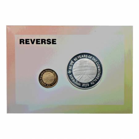 2009, 60 Years of the Commonwealth, Proof set of 2 coins, 100 Rupees and 5 Rupees, Mumbai 