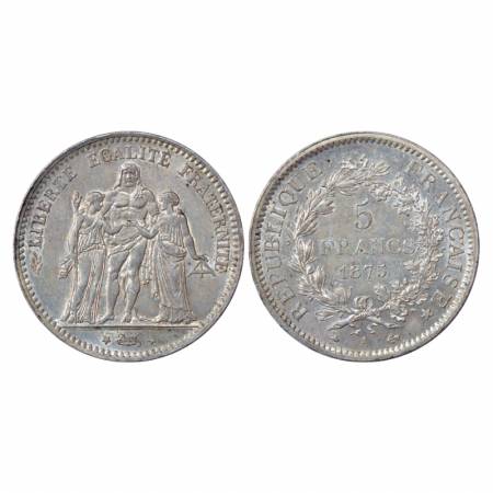 France, Silver 5 Francs, 25.16g. 1875, 'A' mintmark. Obv: Hercules group. Rev: Denominatio