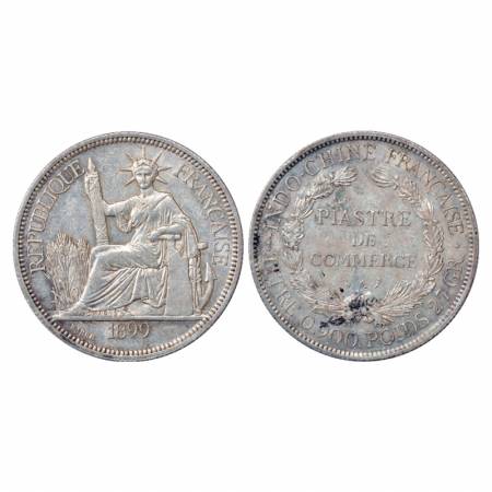 French Indo-China, Silver Piastre, 27.02g. 1899, 'A' mintmark. Obv: Liberty seated left wi