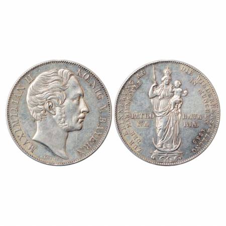 German State-Bavaria, Maximillian II, Silver 2 Gulden, 20.92g. 1855. Sub: Restoration of M