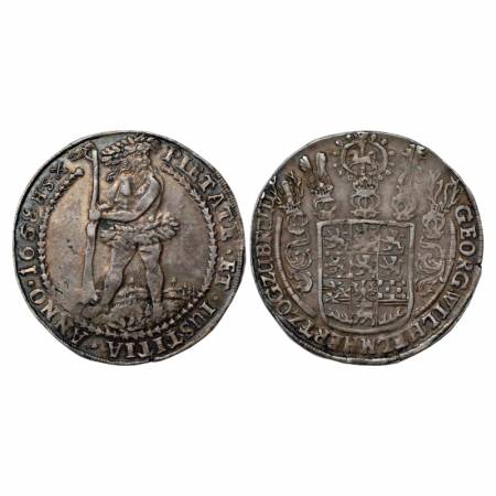 German State-Brunswick, Georg II Wilhelm, Silver Thaler, 28.97g. 1658, 'HS' mintmark. Obv: