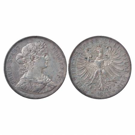 German State-Frankfurt Am Main, Silver 2 Thaler, 37g. 1861. Obv: Laureate bust right. Rev: