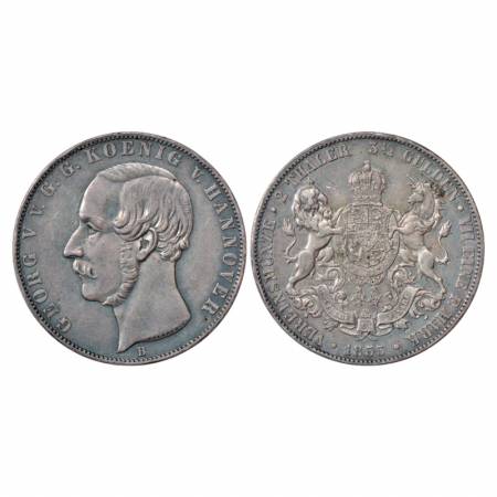 German State-Hannover, George V, Silver 2 Thaler (3 ½ Gulden), 37.03g. 1855. Obv: Portrait