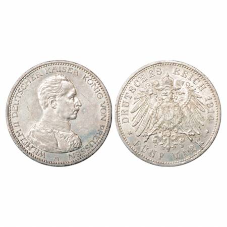 German State-Prussia, Wilhelm II, Silver 5 Mark, 27.79g. 1914, 'A' mintmark. Obv: Portrait