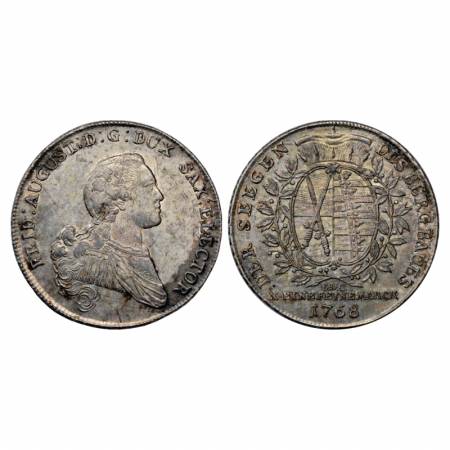 German State-Saxony-Albertine, Friedrich August III, Silver Thaler, 27.92g. 1768, 'EDC' mi