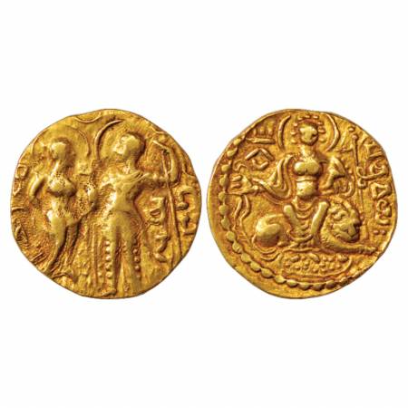 Gupta Empire, Samudra Gupta (350-375 AD), Gold Dinar of 'King and Queen' type, 7.50g. Obv: