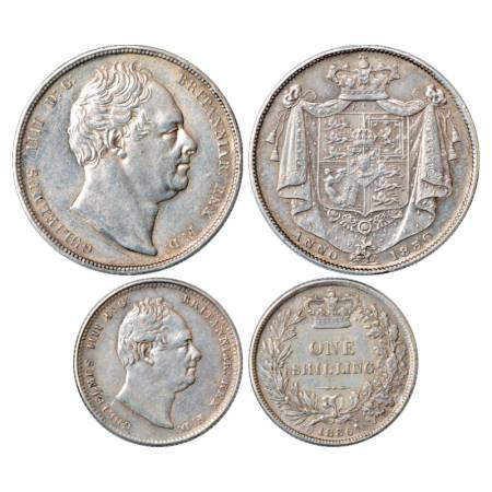 Great Britain (2), William IV, Silver ½ Crown and Shilling, 1836, KM 714.2 and 713. (2 Coi