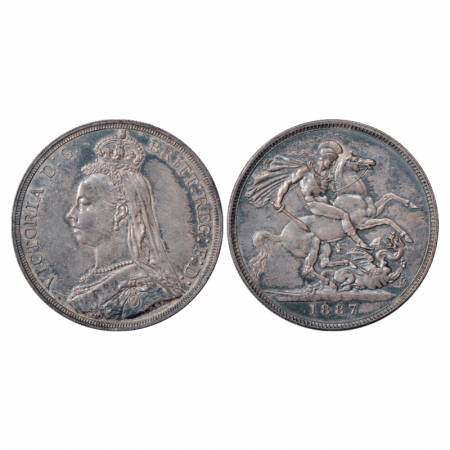 Great Britain, Victoria, Silver Crown, 28.23g. 1887. Obv: Portrait bust of Queen. Rev: St.