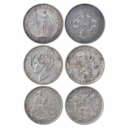 A group of 3 Silver Coins, (a) Great Britain, Dollar, 27g. 1930, KM T5, (b) Netherlands, 2