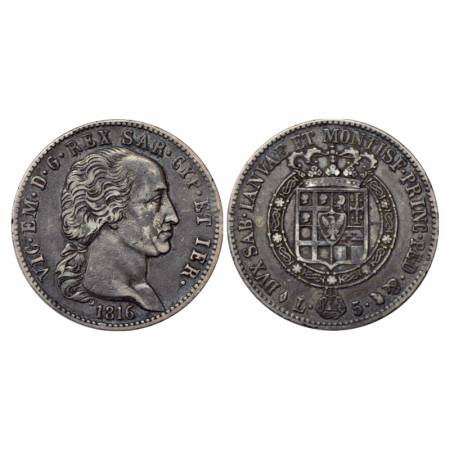 Italian State-Sardinia, Vittorio Emanuele I, Silver 5 Lire, 24.77g. 1816. Obv: Portrait bu