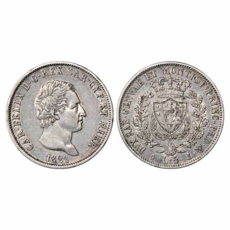 Italian State-Sardinia, Carlo Felice, Silver 5 Lire, 24.92g. 1828, 'P' mintmark. Obv: Port