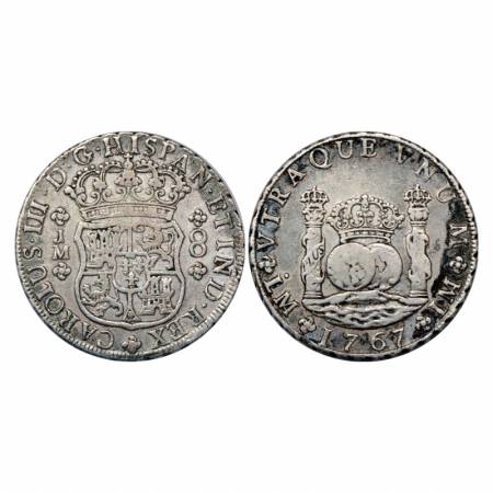 Peru, Carlous III, Silver 8 Reales, 26.85g. 1767, Lima Mint. Obv: Crowned arms of Peru. Re