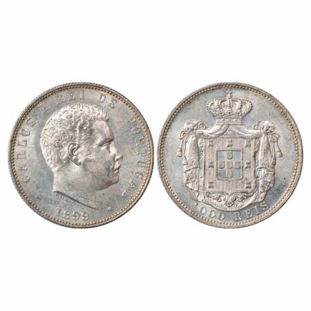 Portugal, Carlos I, Silver 1000 Reis, 24.95g. 1899. Obv: Portrait bust of King. Rev: Crown