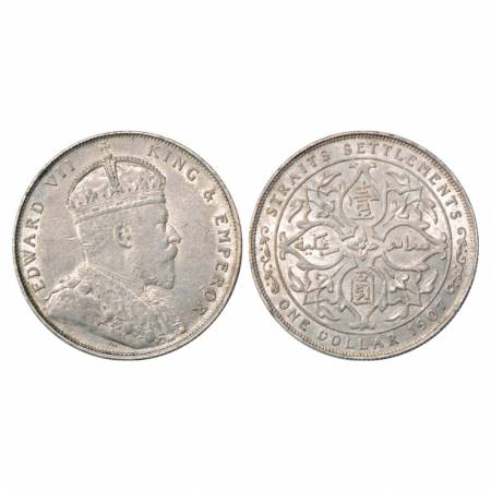 Straits Settlements, Edward VII, Silver Dollar, 1907, 20.23g. Obv: Portrait Bust of King E