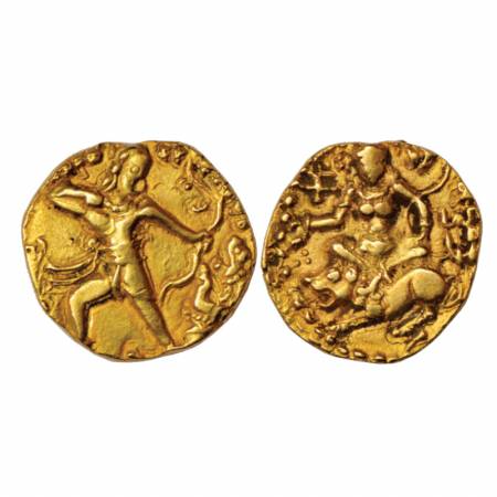 Gupta Empire, Chandra Gupta II (375-415 AD), Gold Dinar of 'Lion Slayer' type, Altekar Cla