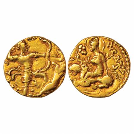 Gupta Empire, Chandra Gupta II (375-415 AD), Gold Dinar of 'Lion Slayer' type, Altekar Cla