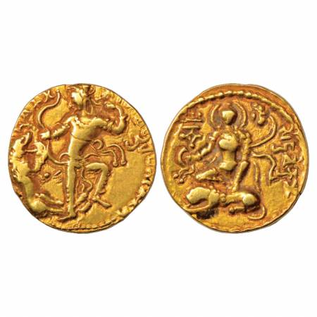 Gupta Empire, Chandra Gupta II (375-415 AD), Gold Dinar of 'Lion Slayer' type, Altekar Cla