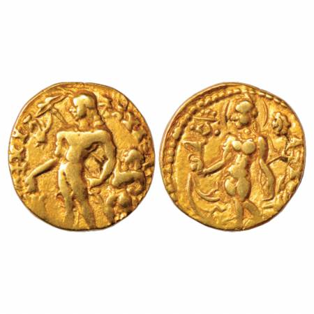Gupta Empire, Chandra Gupta II (375-415 AD), Gold Dinar of 'Chhatra' type, Altekar Class I