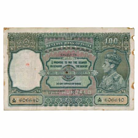 British India, George VI, 100 Rupees, ND (1938), Calcutta Circle, signed by J.B. Taylor, S