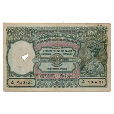British India, George VI, 100 Rupees, ND (1938), Lahore Circle, signed by J.B. Taylor, Ser