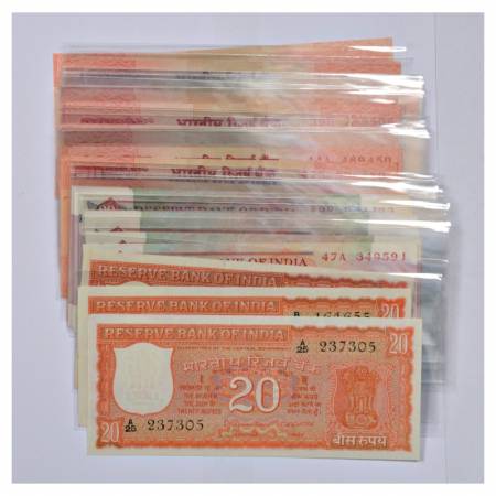 Republic of India, 20 Rupees, set of 44 Different Notes up to 2013. 2 notes missing: 2007 