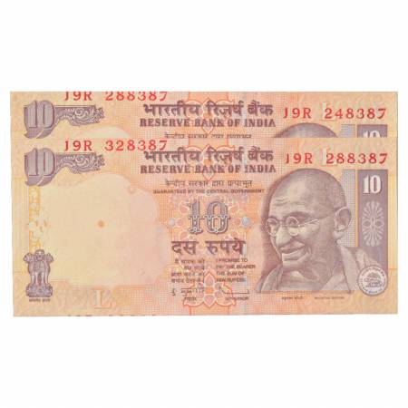 Republic of India, 10 Rupees (2), Error Note, 2009, signed by D. Subbarao, INSET 'L'. (a) 