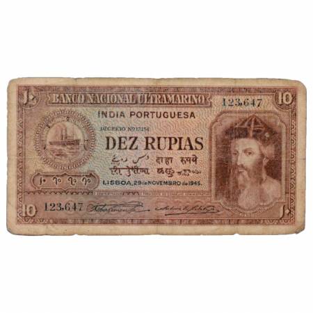 Indo-Portuguese Territories, 10 Rupias, 6th Issue, 29th November 1945, signed by Antonio D