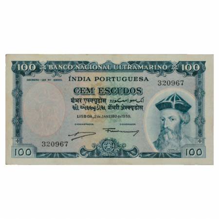 Indo-Portuguese Territories, 100 Escudos, 7th Issue, dated 2nd January 1959, signed by Fra