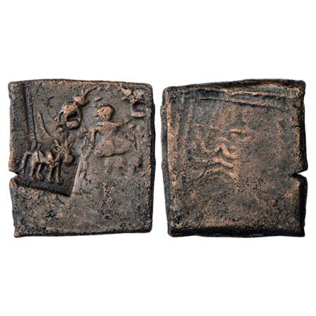 Obv: Lakshmi seated on lotus being anointed by a pair of elephants pouring water over her 