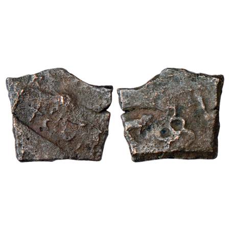 Obv: Bull walking to right partly visible; Brahmi legend Kutapadasa appears to be counterm
