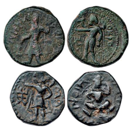 Kushans (2), (a) Kanishka (127-150 AD), Copper Tetradrachm, MAC 3100-3101, 17.0g. Obv: Kin