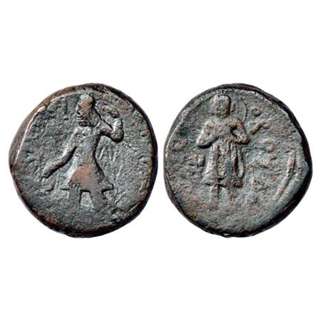 Kushans, Kanishka (127-150 AD), Copper Unit of 'Buddha' type, Gobl 786, 16.15g. Obv: King 